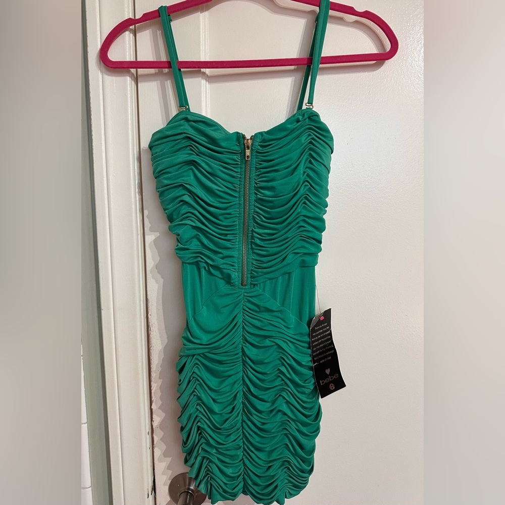 Bebe Vibrant Green Zippered Dress